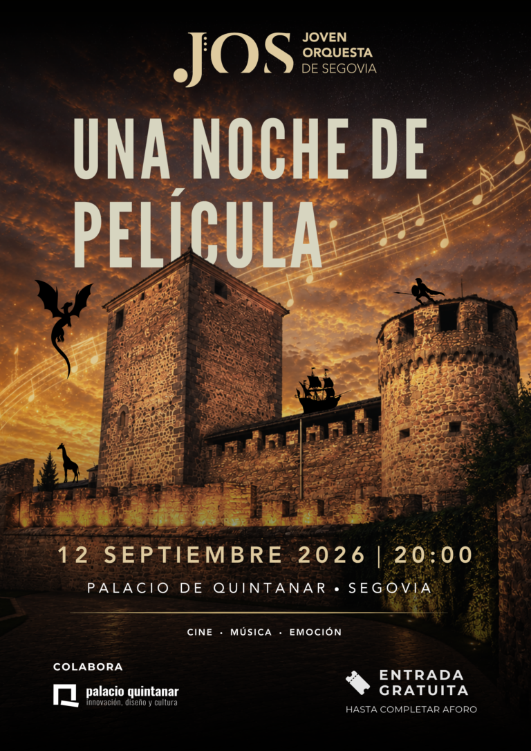 Cartel del concierto Una noche de película de la Joven Orquesta de Segovia, el 12 de septiembre de 2026 en el Palacio de Quintanar.